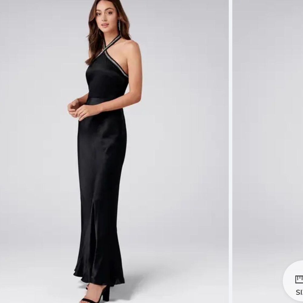 Forever New Black Satin Embellished Halter Gown Dress Size 10 Formal Evening - Picture 4 of 7